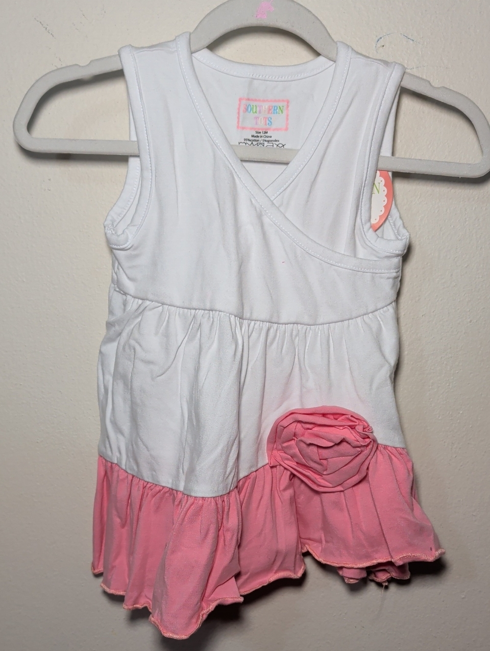 Southern Tots White & Pink Ruffle Faux-Wrap Dress Blank for Embroidery Size 12M